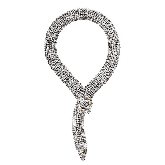 Vintage Glamorous White Gold Plated Crystal Cubic Zircon Snake Viper Necklace - Picture 4 of 8